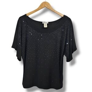 Y2K Black Sequin Glitter Top PXL Womens Dolman Sleeve Celestial Whimsigoth Glam
